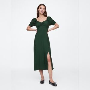 NWT Essex Green Puff Sleeve Sweetheart Midi Dress Size Small By Gap Factory